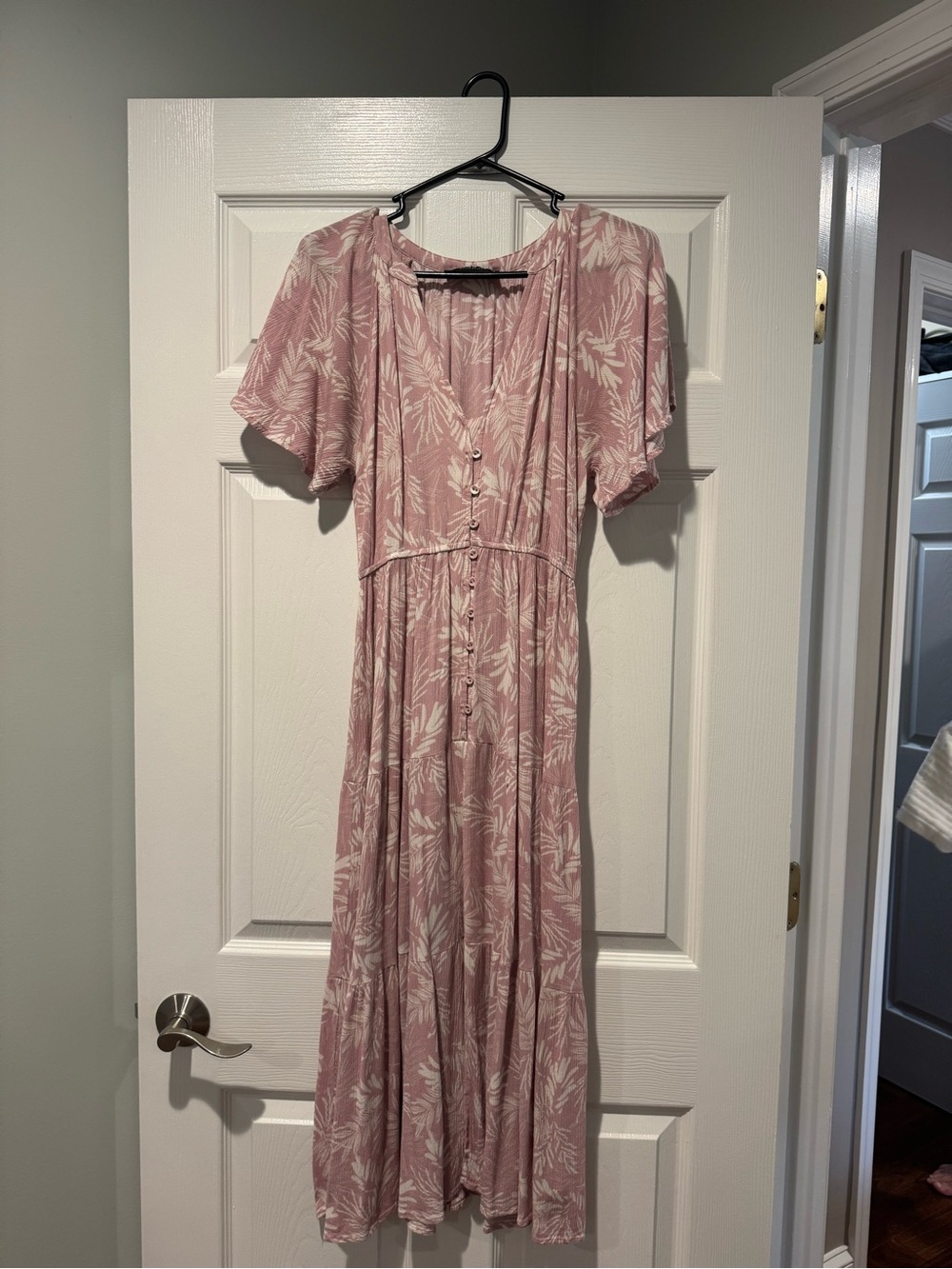 Floral Pink Button-Front Midi Dress